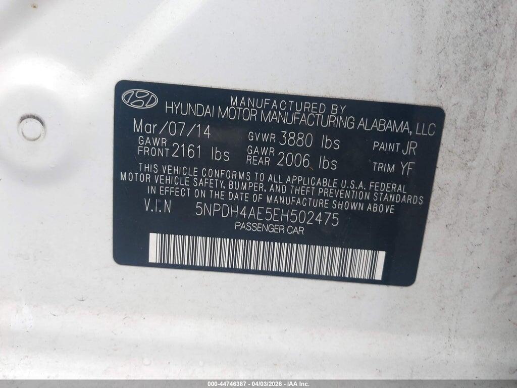 5NPDH4AE5EH502475 2014 HYUNDAI ELANTRA photo no. 9