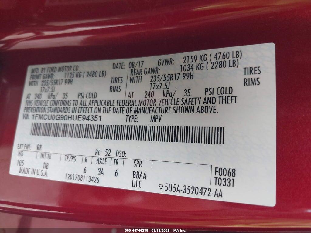 1FMCU0G90HUE94351 2017 FORD ESCAPE photo no. 9