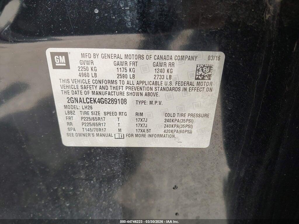 2GNALCEK4G6289108 2016 CHEVROLET EQUINOX photo no. 9