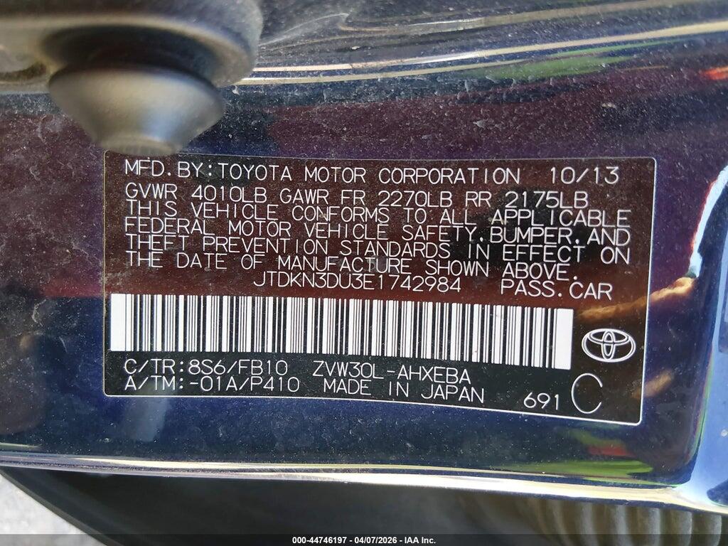 JTDKN3DU3E1742984 2014 TOYOTA PRIUS photo no. 9