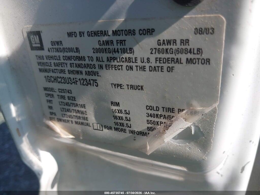 1GCHC23U34F123475 2004 CHEVROLET SILVERADO 2500HD photo no. 9