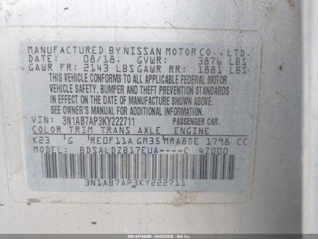 3N1AB7AP3KY222711 2019 NISSAN SENTRA photo no. 9