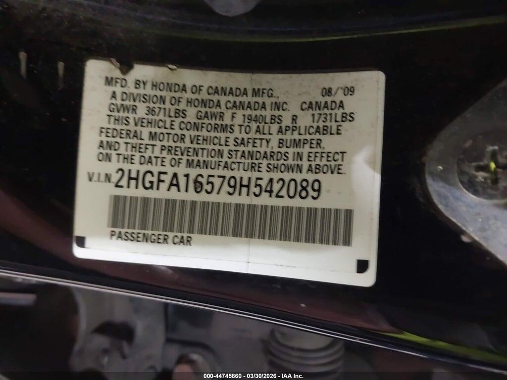 2HGFA16579H542089 2009 HONDA CIVIC photo no. 9