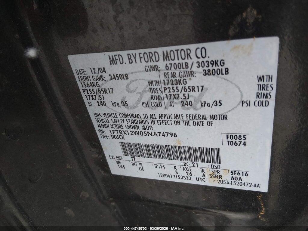 1FTRX12W05NA74796 2005 FORD F-150 photo no. 9
