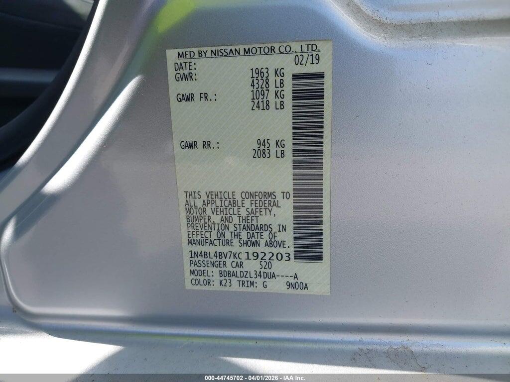 1N4BL4BV7KC192203 2019 NISSAN ALTIMA photo no. 9