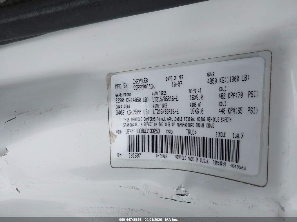 1B7MF33D8WJ133253 1998 DODGE RAM 3500 photo no. 8