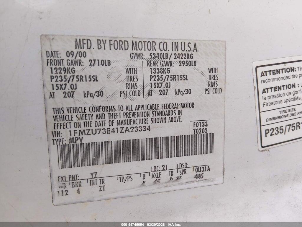 1FMZU73E41ZA23334 2001 FORD EXPLORER photo no. 9