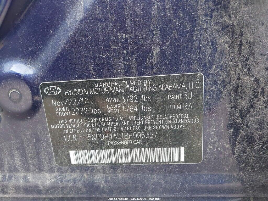 5NPDH4AE1BH006357 2011 HYUNDAI ELANTRA photo no. 9