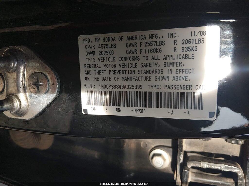 1HGCP36849A025399 2009 HONDA ACCORD photo no. 9