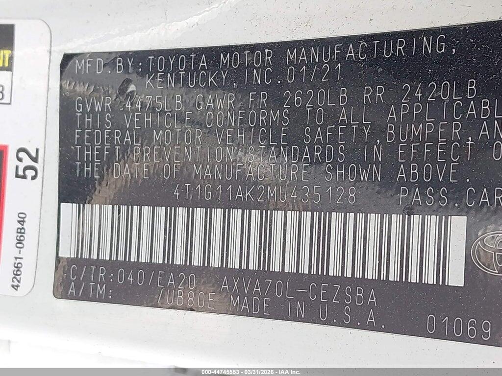 4T1G11AK2MU435128 2021 TOYOTA CAMRY photo no. 9