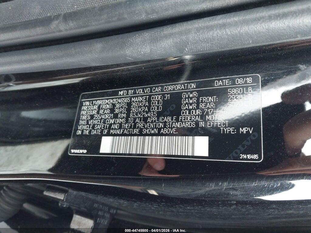 LYVBR0DM2KB246565 2019 VOLVO XC60 HYBRID photo no. 9