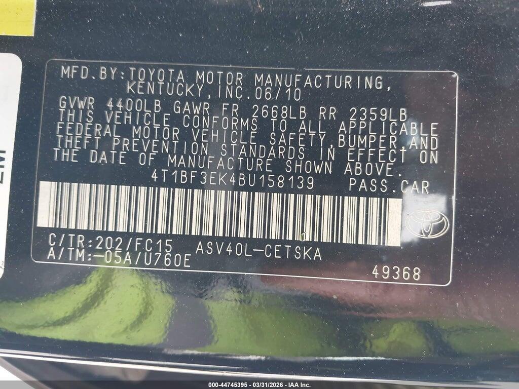 4T1BF3EK4BU158139 2011 TOYOTA CAMRY photo no. 9