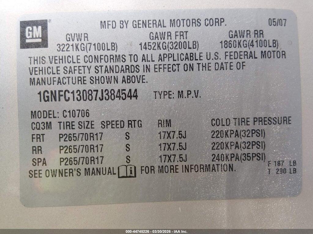 1GNFC13087J384544 2007 CHEVROLET TAHOE photo no. 9