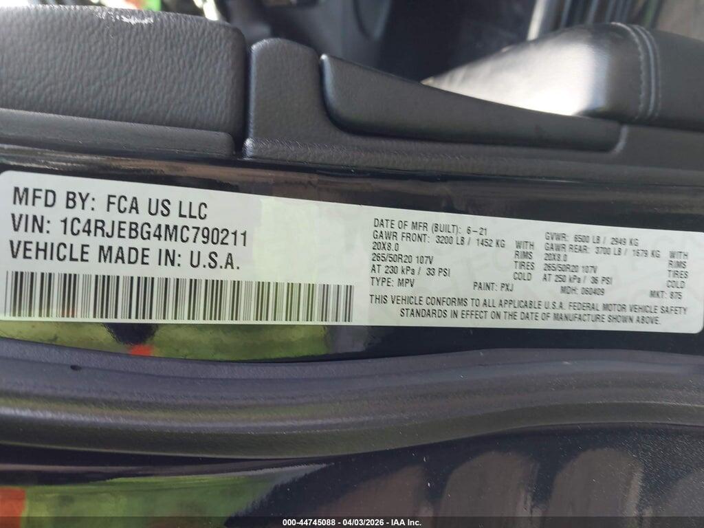 1C4RJEBG4MC790211 2021 JEEP GRAND CHEROKEE photo no. 9