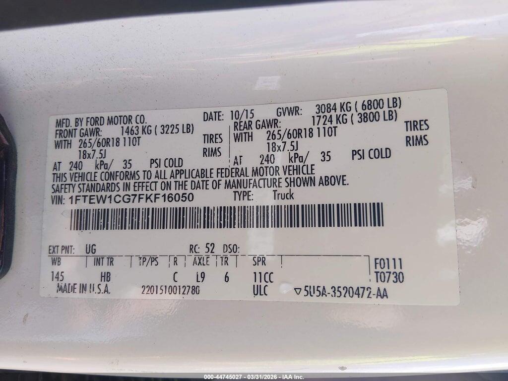 1FTEW1CG7FKF16050 2015 FORD F-150 photo no. 9