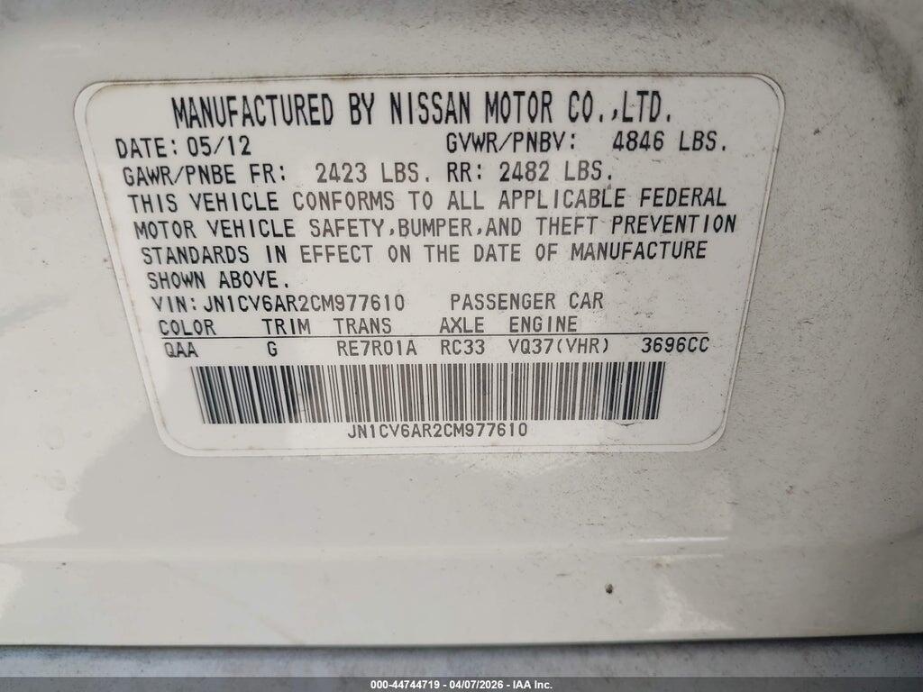JN1CV6AR2CM977610 2012 INFINITI G37 photo no. 9