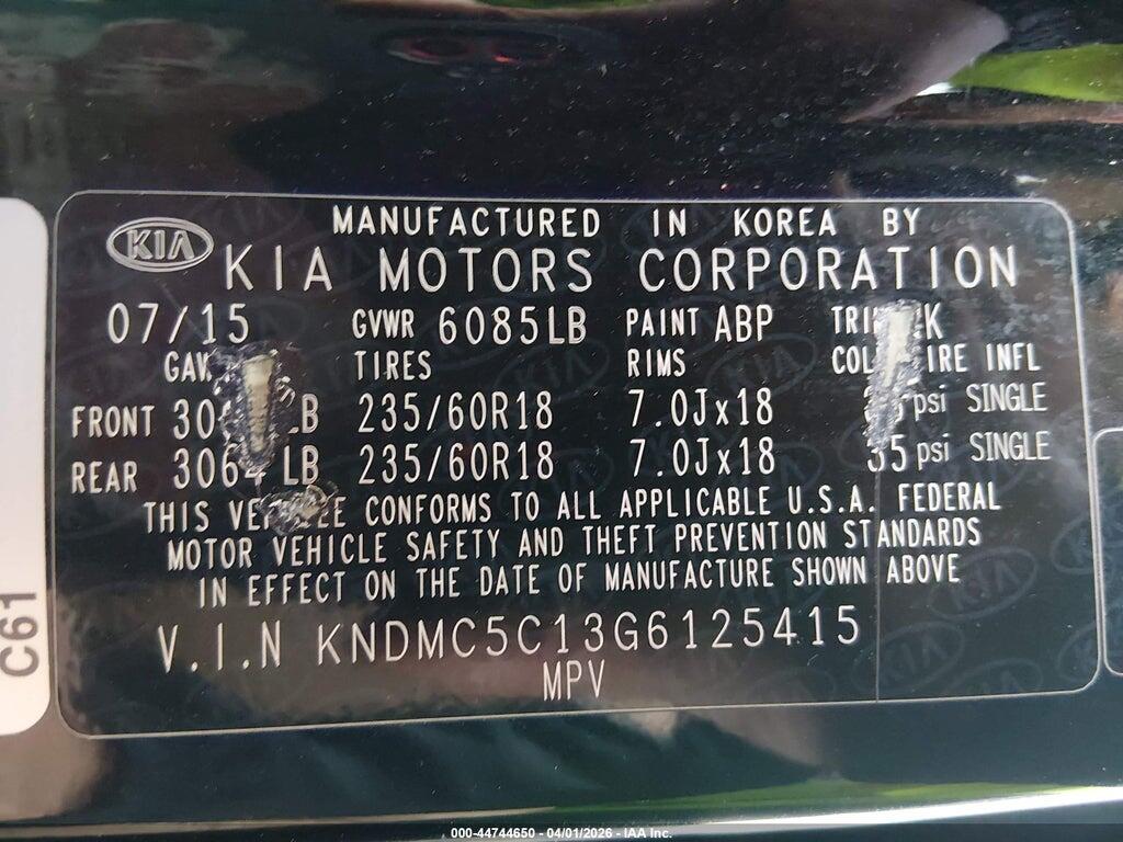 KNDMC5C13G6125415 2016 KIA SEDONA photo no. 9