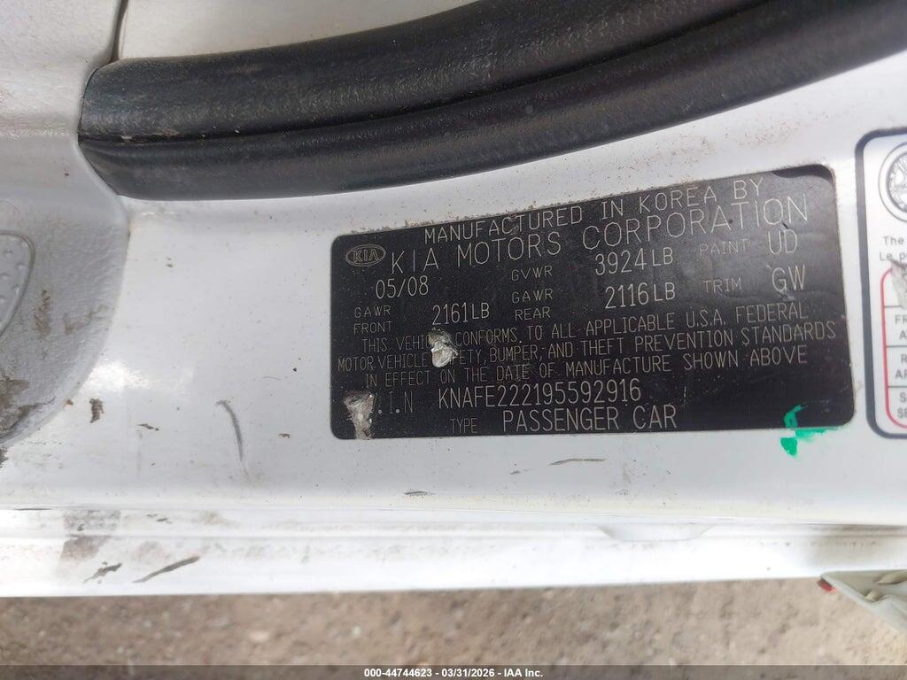 KNAFE222195592916 2009 KIA SPECTRA photo no. 9