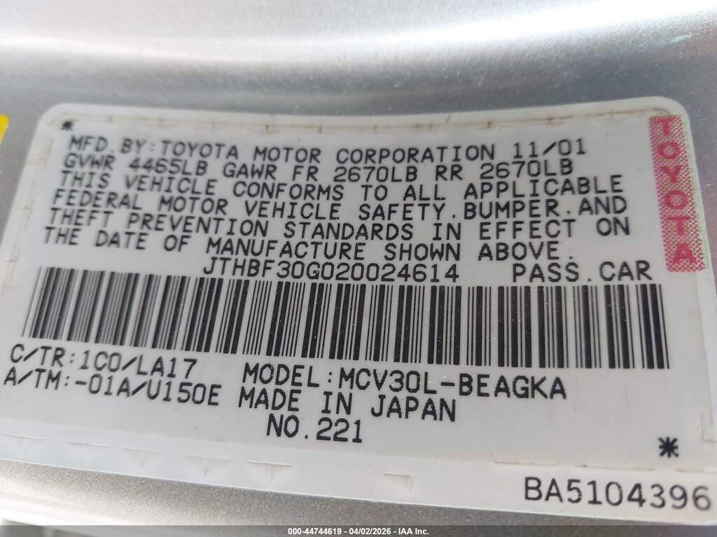 JTHBF30G020024614 2002 LEXUS ES 300 photo no. 9