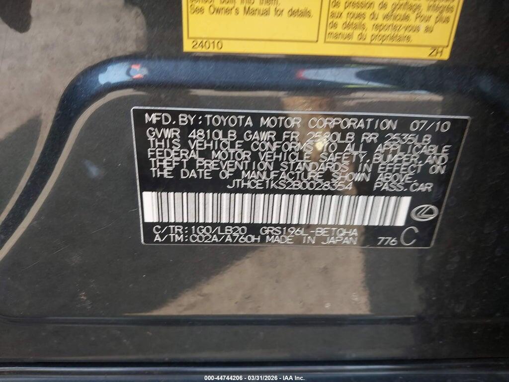 JTHCE1KS2B0028354 2011 LEXUS GS 350 photo no. 9