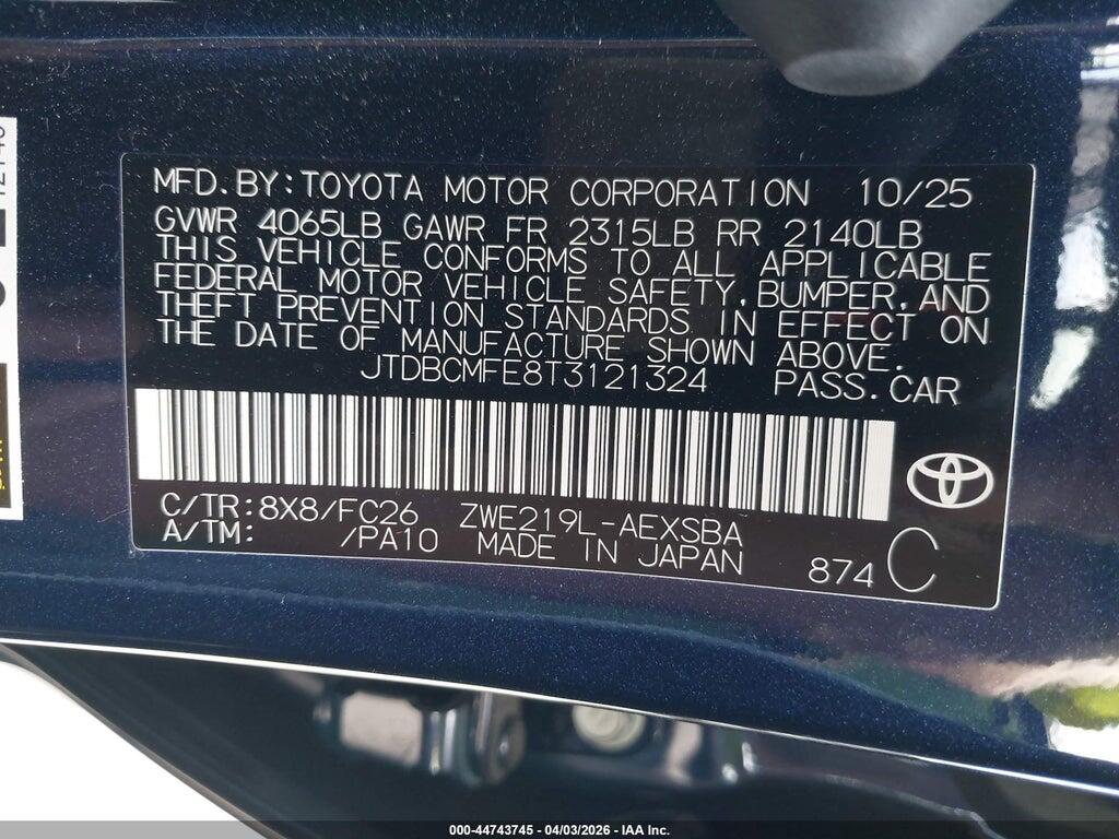 JTDBCMFE8T3121324 2026 TOYOTA COROLLA HYBRID photo no. 9