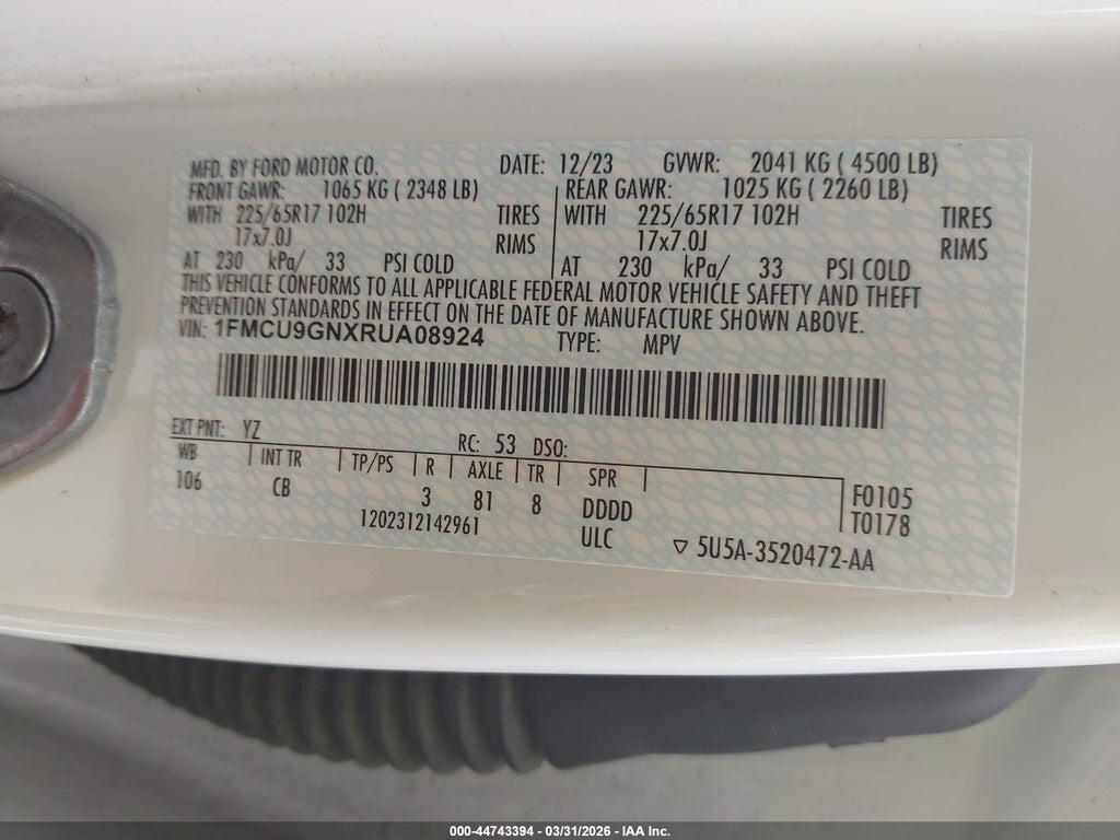1FMCU9GNXRUA08924 2024 FORD ESCAPE photo no. 9