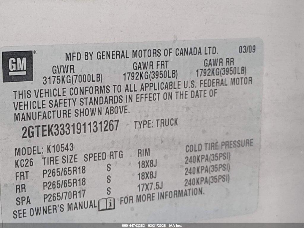 2GTEK333191131267 2009 GMC SIERRA 1500 photo no. 9
