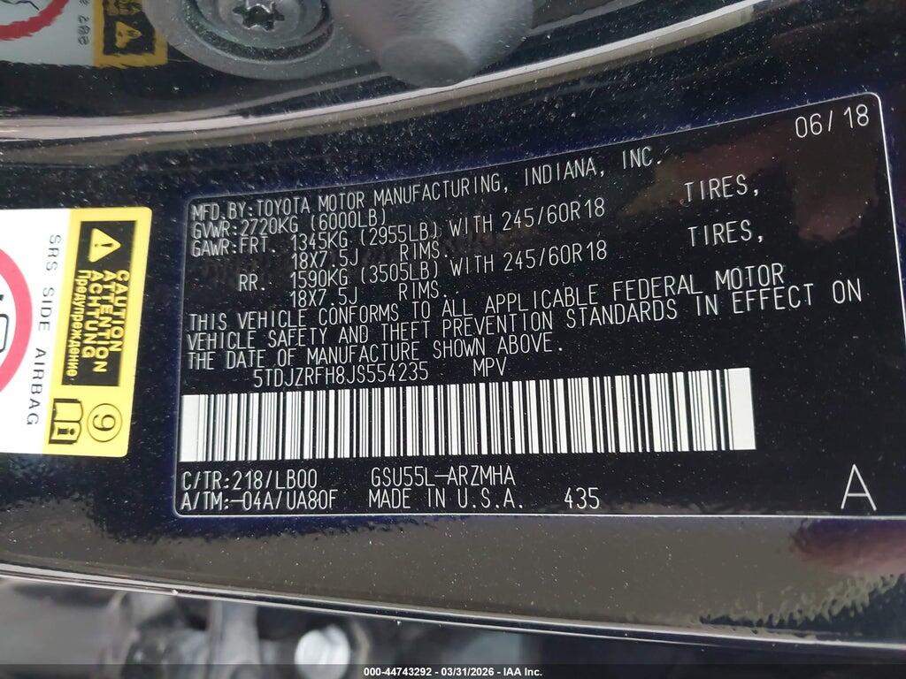 5TDJZRFH8JS554235 2018 TOYOTA HIGHLANDER photo no. 9
