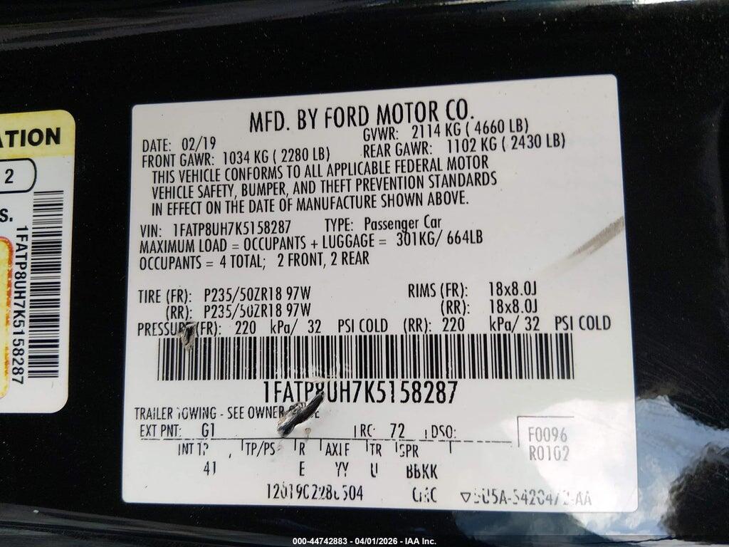 1FATP8UH7K5158287 2019 FORD MUSTANG photo no. 9