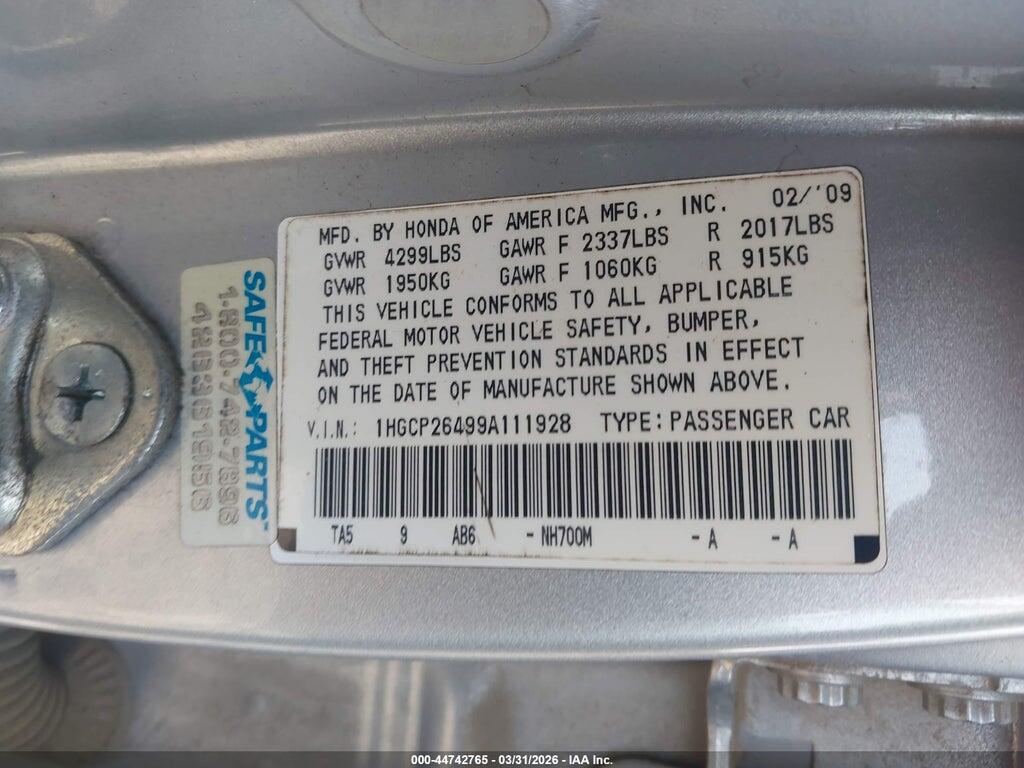 1HGCP26499A111928 2009 HONDA ACCORD photo no. 9