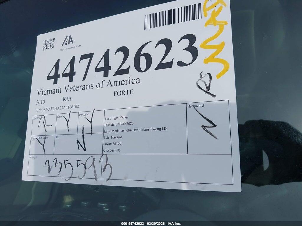 KNAFU4A23A5166102 2010 KIA FORTE photo no. 12