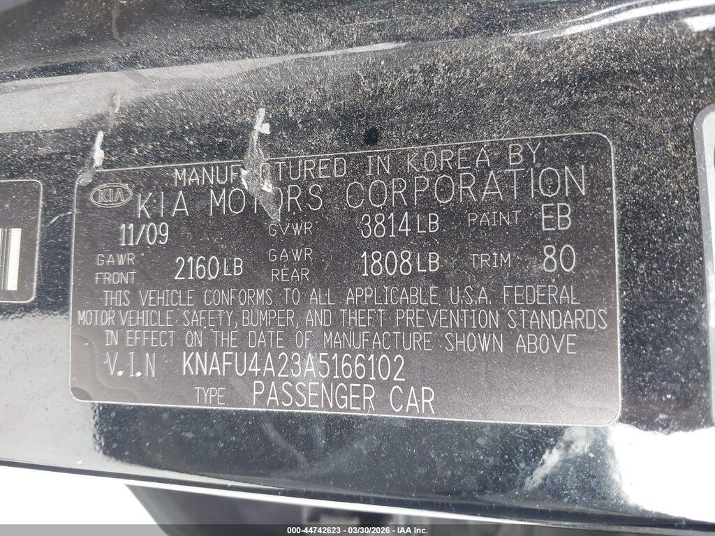 KNAFU4A23A5166102 2010 KIA FORTE photo no. 9