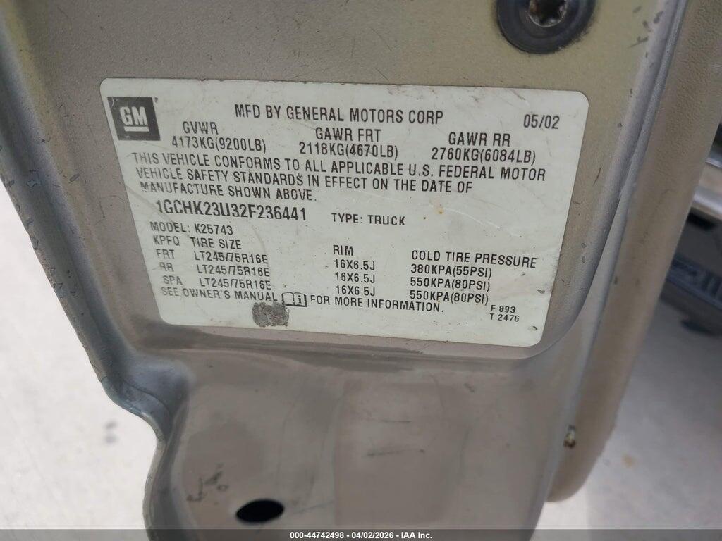 1GCHK23U32F236441 2002 CHEVROLET SILVERADO 2500HD photo no. 9