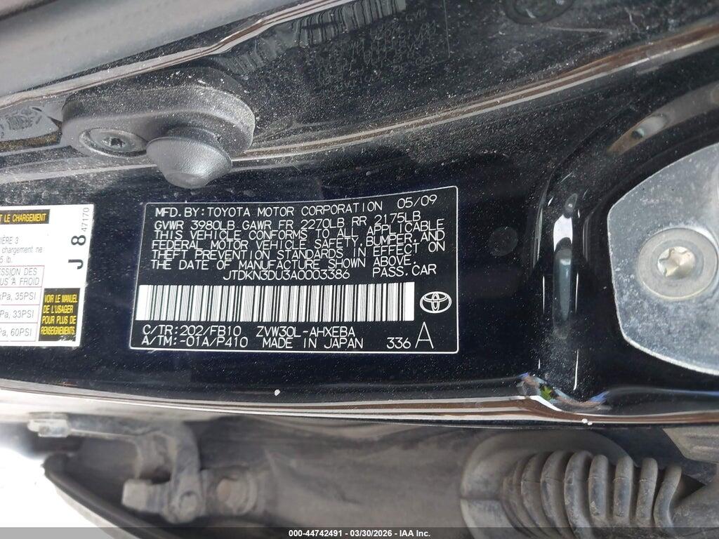 JTDKN3DU3A0003386 2010 TOYOTA PRIUS photo no. 9