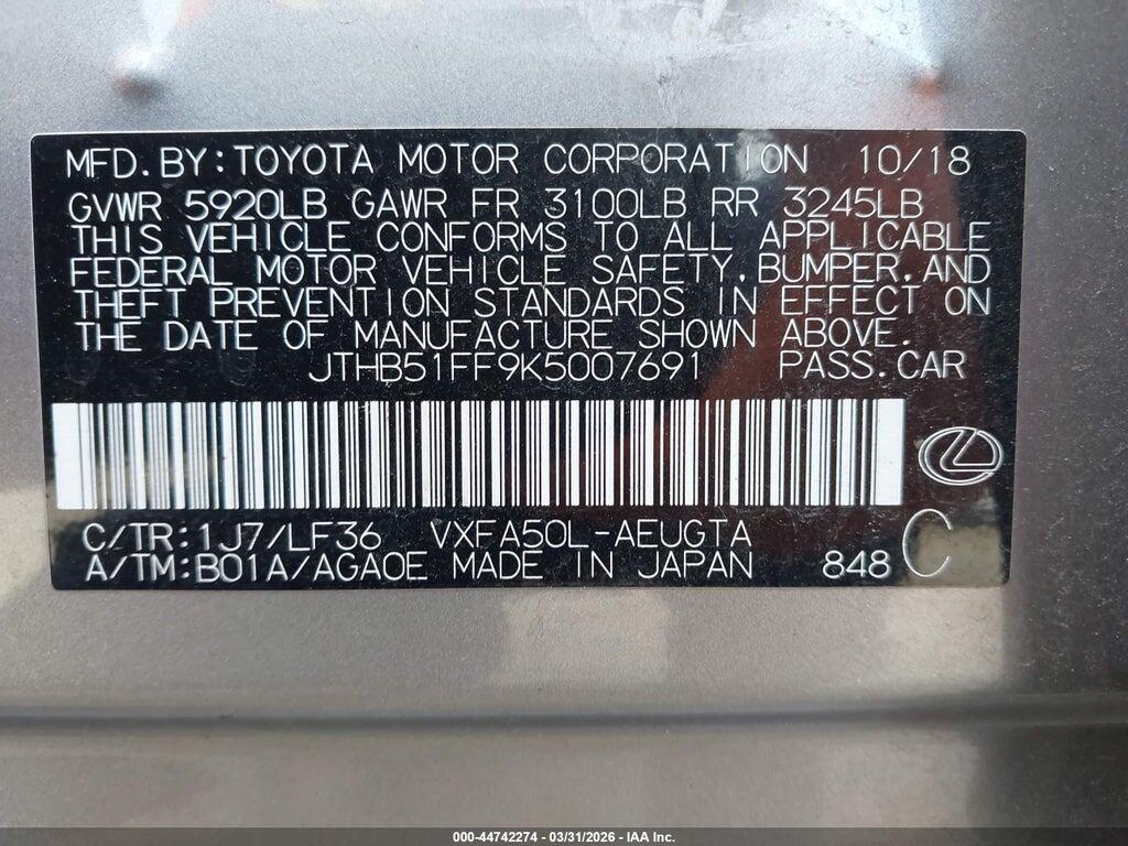 JTHB51FF9K5007691 2019 LEXUS LS 500 photo no. 9