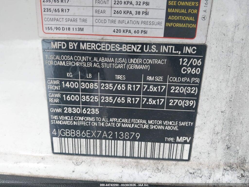 4JGBB86EX7A213879 2007 MERCEDES-BENZ ML 350 photo no. 9