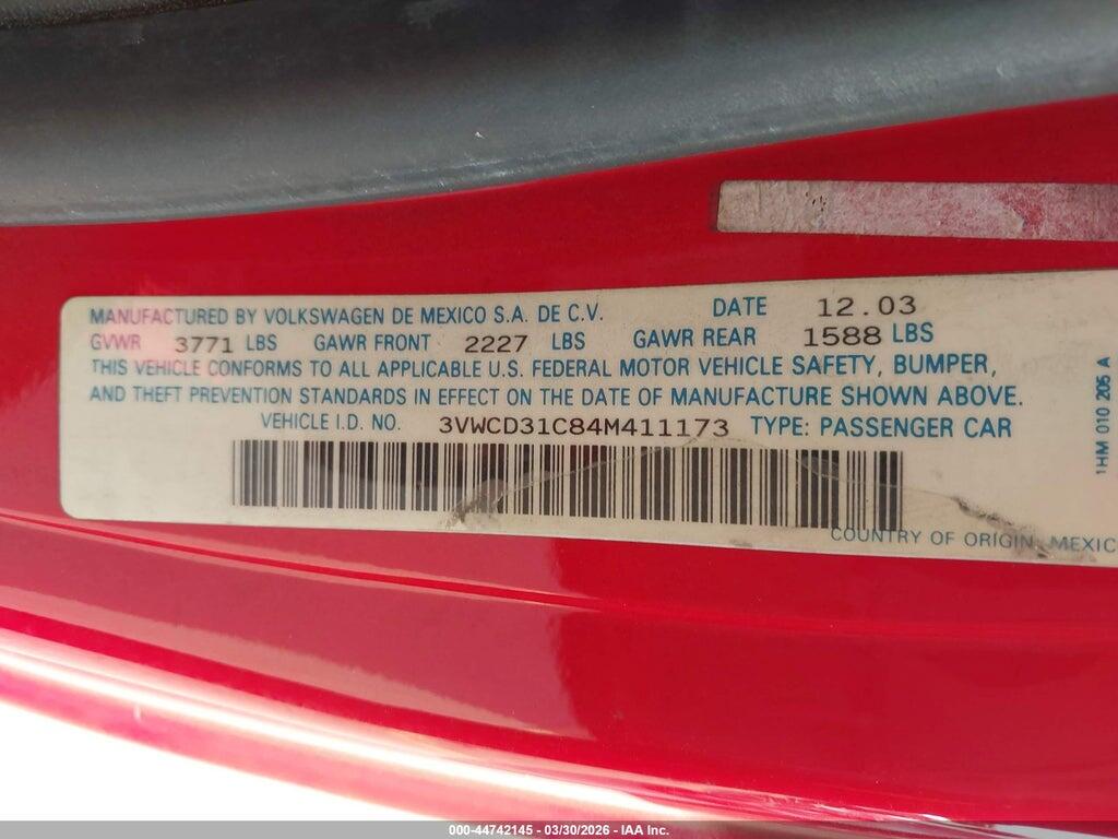 3VWCD31C84M411173 2004 VOLKSWAGEN NEW BEETLE photo no. 9