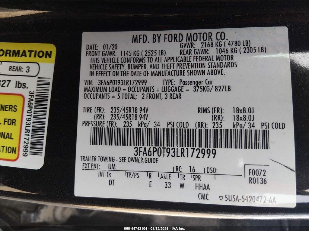 3FA6P0T93LR172999 2020 FORD FUSION photo no. 9