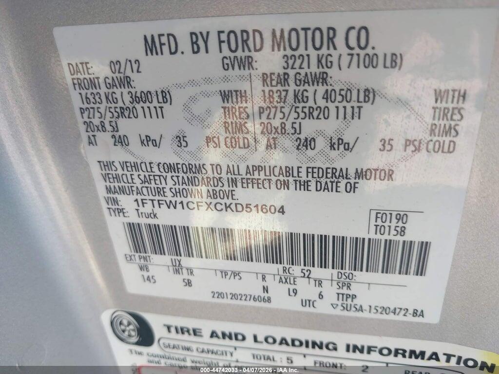 1FTFW1CFXCKD51604 2012 FORD F-150 photo no. 9