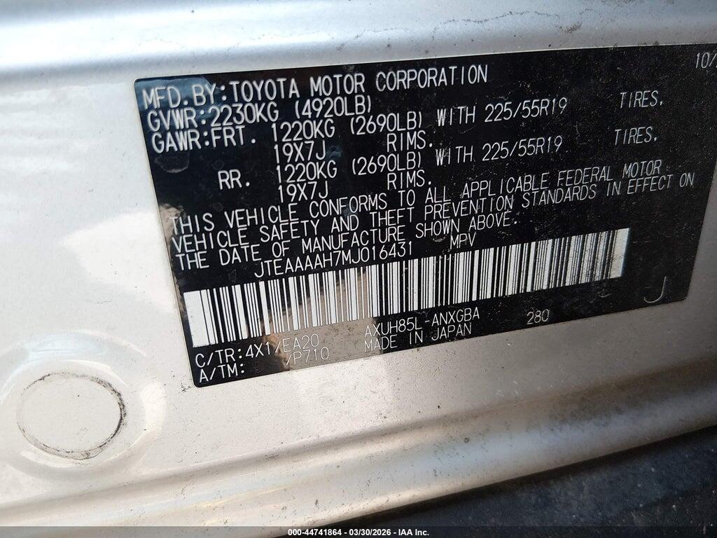JTEAAAAH7MJ016431 2021 TOYOTA VENZA photo no. 9