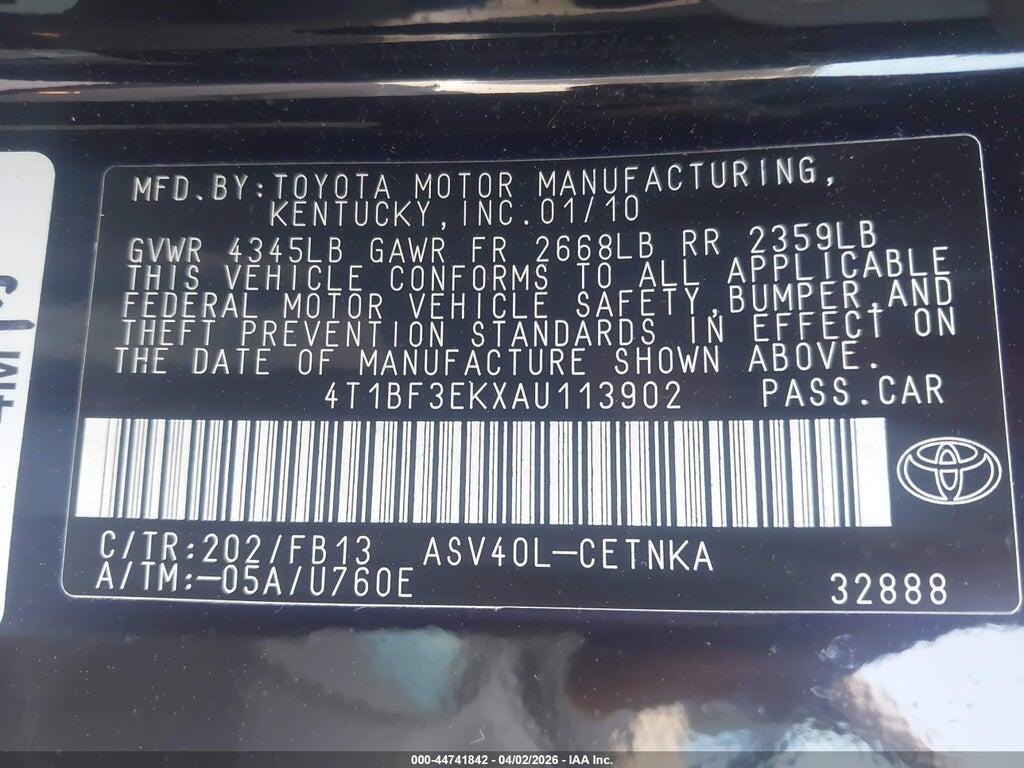 4T1BF3EKXAU113902 2010 TOYOTA CAMRY photo no. 9