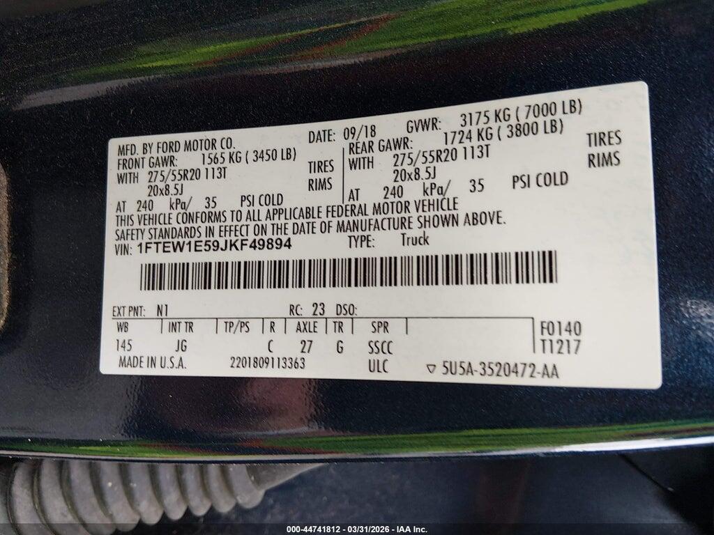 1FTEW1E59JKF49894 2018 FORD F-150 photo no. 9