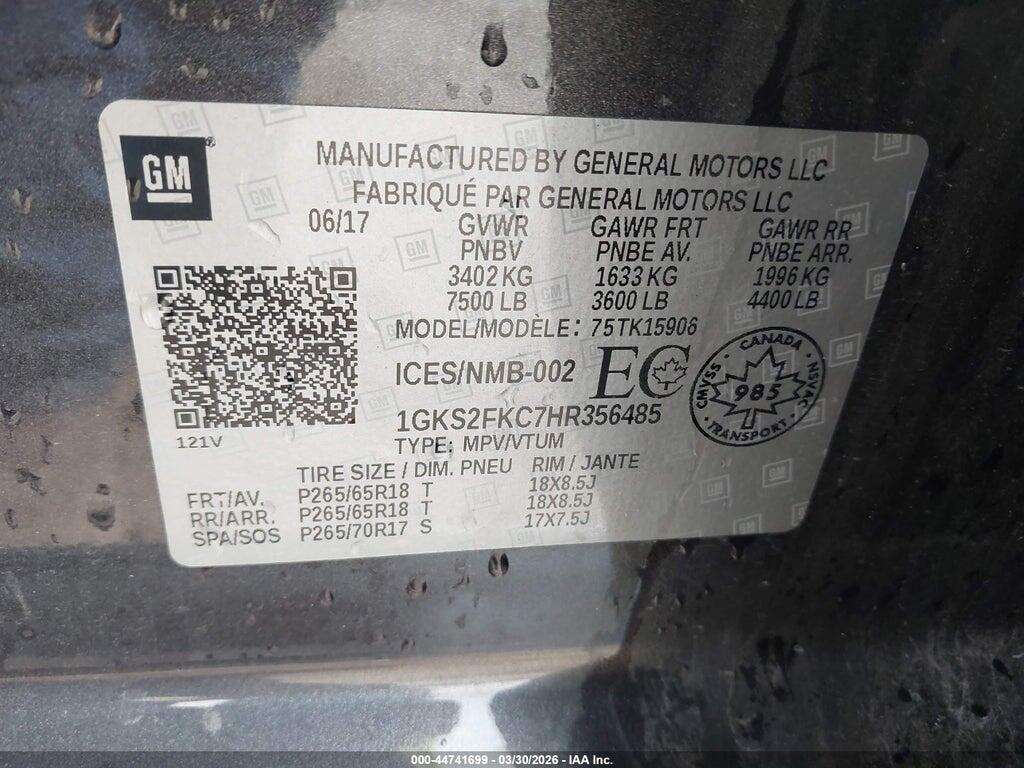 1GKS2FKC7HR356485 2017 GMC YUKON XL photo no. 9