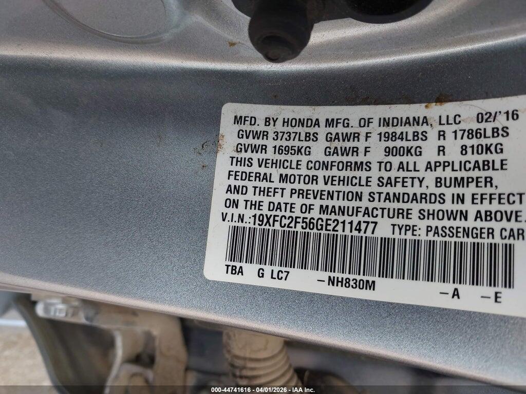19XFC2F56GE211477 2016 HONDA CIVIC photo no. 9