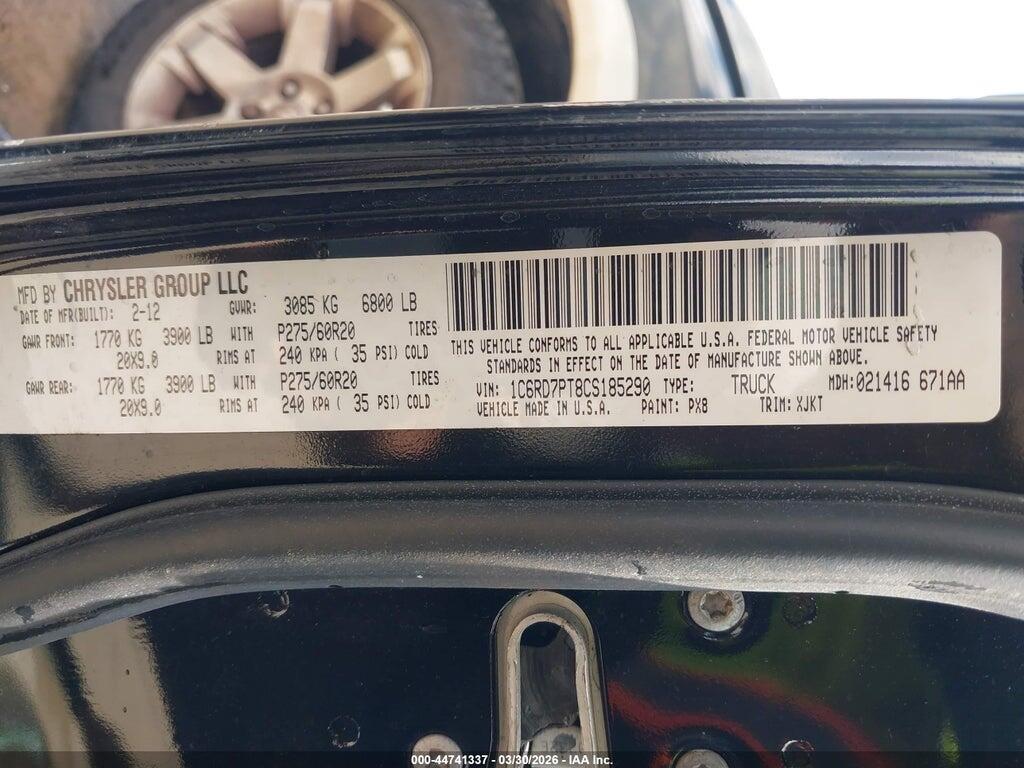 1C6RD7PT8CS185290 2012 RAM 1500 photo no. 9