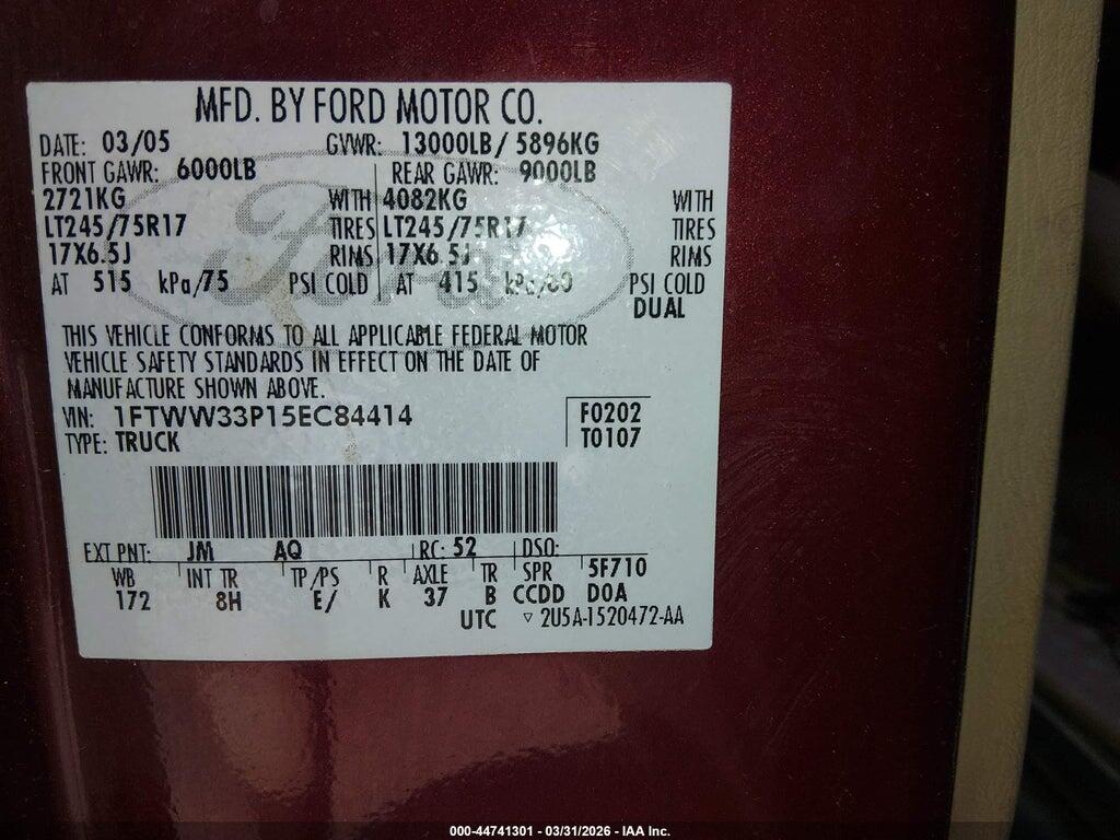 1FTWW33P15EC84414 2005 FORD F-350 photo no. 9