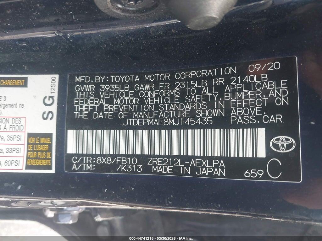JTDEPMAE8MJ145435 2021 TOYOTA COROLLA photo no. 9