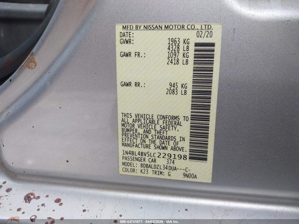 1N4BL4BV5LC229198 2020 NISSAN ALTIMA photo no. 9