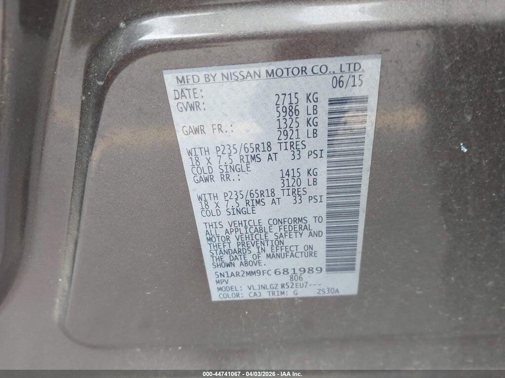 5N1AR2MM9FC681989 2015 NISSAN PATHFINDER photo no. 9