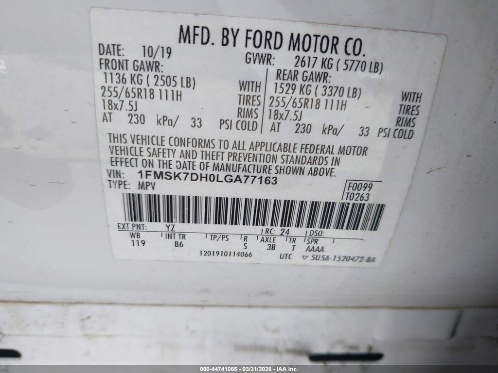 1FMSK7DH0LGA77163 2020 FORD EXPLORER photo no. 9